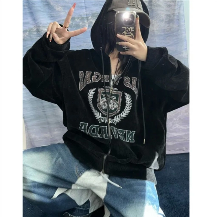 UNISEX 헤비 벨벳 코듀로이 빈티지 더 힙 루즈 후드 집업 이미지