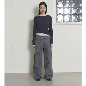 Ordes JARQUARD BELT TROUSERS - CHARCOAL 오데스 이미지