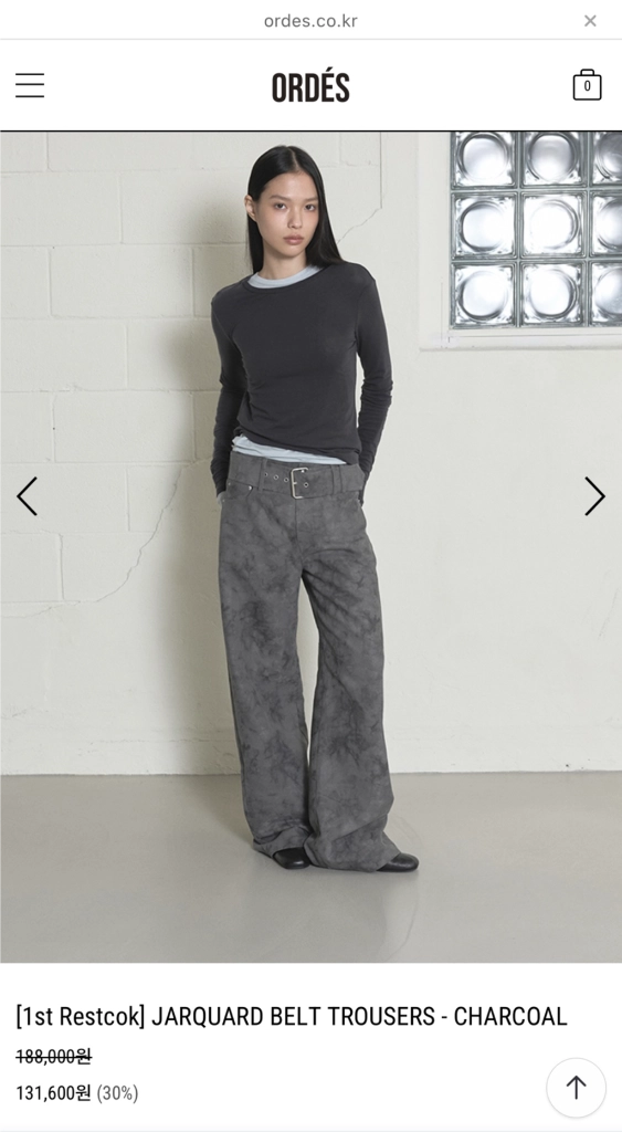 Ordes JARQUARD BELT TROUSERS - CHARCOAL 오데스 이미지