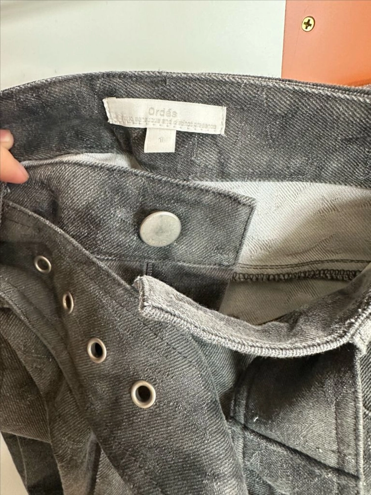 Ordes JARQUARD BELT TROUSERS - CHARCOAL 오데스 이미지