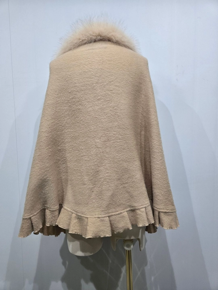 랑방 베이지색 폭스퍼 숄 케이프 망토 이미지