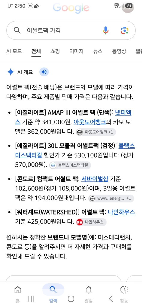 어썰트팩-- 허리쌕 +등산등 다용도 가방 이미지
