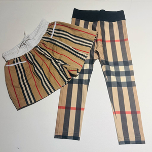 버버리 키즈 체크 쇼츠 반바지(중고) 레깅스(새상품) 4Y 104cm 2종일괄 이미지