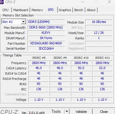 DDR5 메모리램 klevv 5600 16GB 단일 1장 급처 이미지