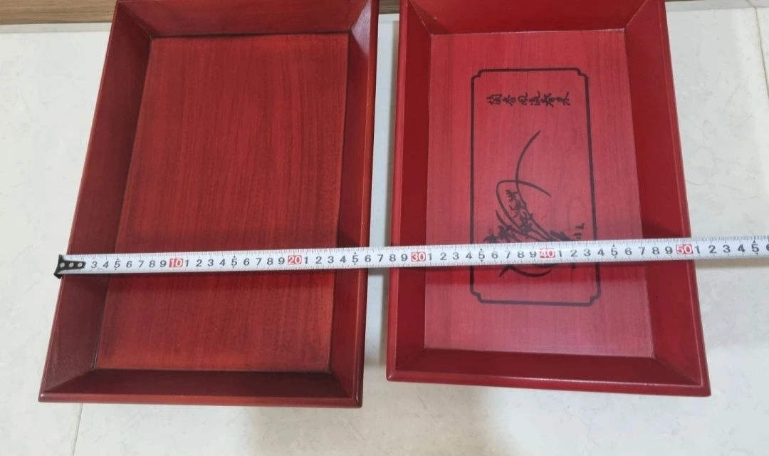 전통 사각 나무 쟁반 다과 트레이 2개 세트 이미지