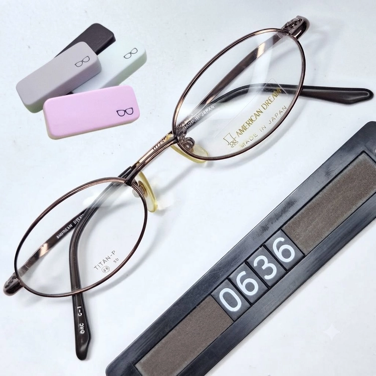 AMERICAN DREAM 214 안경테 48mm 브라운 티타늄 오벌형 긱시크 일본 빈티지 데드스톡 아메카지 Y2K 이미지