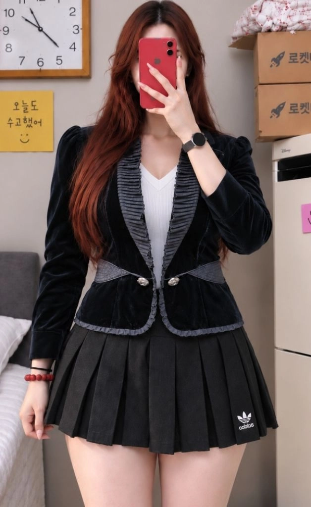 베스띠벨리 벨벳 레이스 블라우스 자켓 정장 치마 하객룩등 코디 이미지
