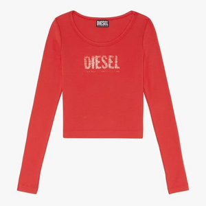 디젤 (DIESEL) T-발레 E1 로고 립 롱슬리브 티셔츠 레드 XS 이미지