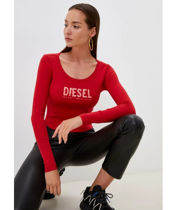 디젤 (DIESEL) T-발레 E1 로고 립 롱슬리브 티셔츠 레드 XS 이미지