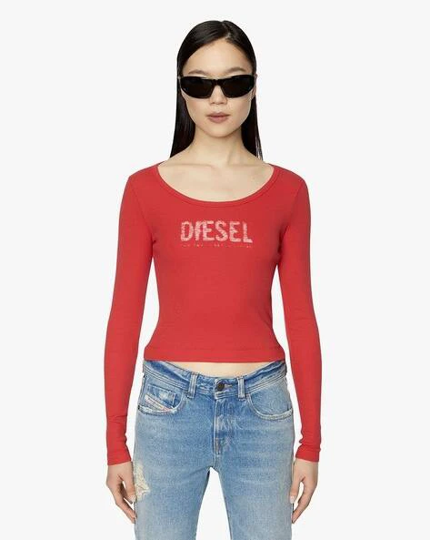 디젤 (DIESEL) T-발레 E1 로고 립 롱슬리브 티셔츠 레드 XS 이미지
