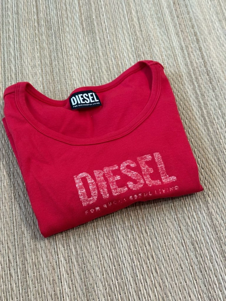 디젤 (DIESEL) T-발레 E1 로고 립 롱슬리브 티셔츠 레드 XS 이미지