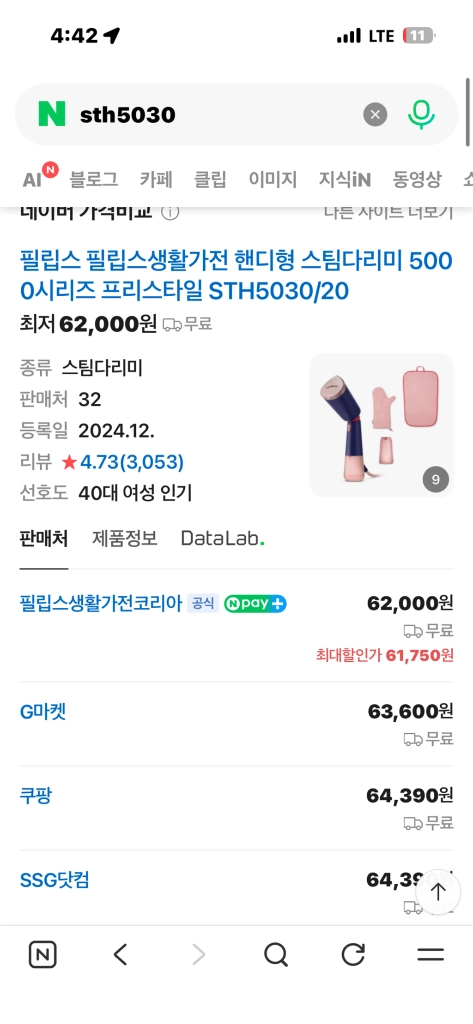 필립스 핸디 스팀 다리미 이미지