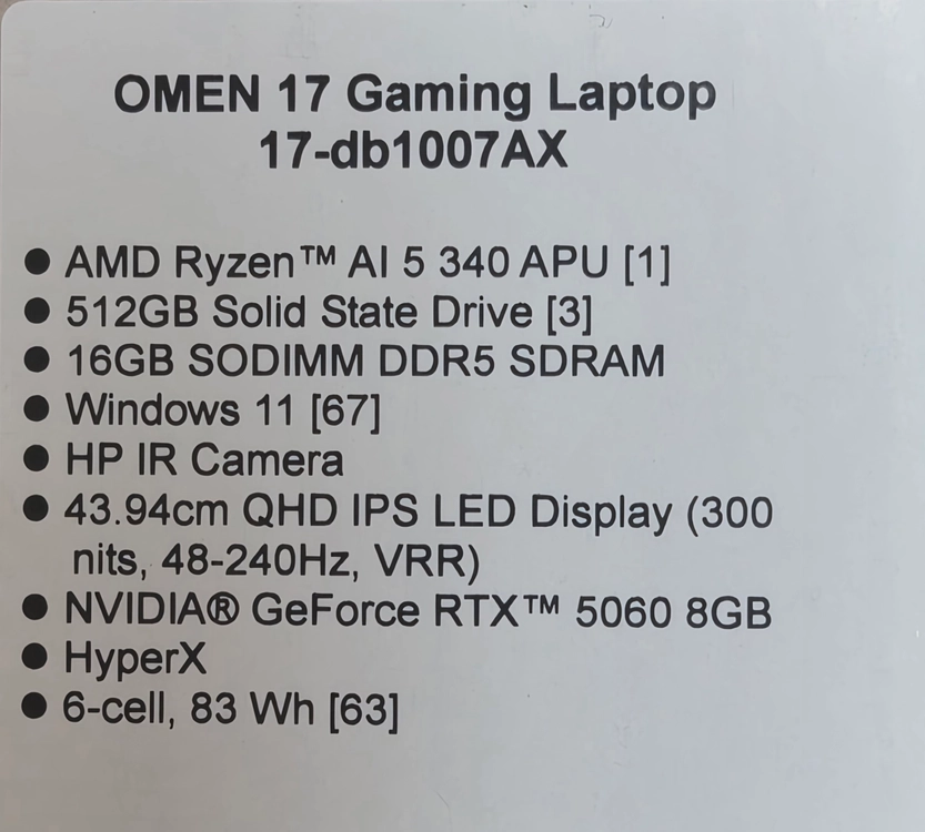 [미개봉]HP 오멘17 RTX5060 16GB/512GB 게이밍노트북 판매합니다 이미지