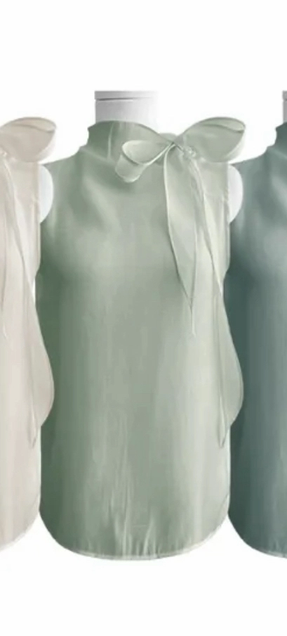 민소매 시스루 리본 블라우스 이미지