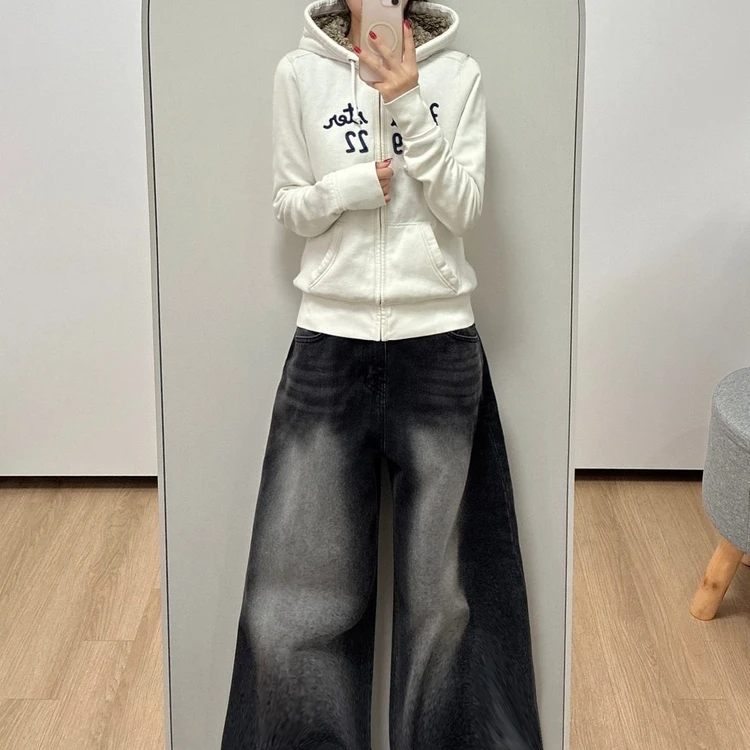 홀리스터 자수로고 양털안감 화이트 후드집업 이미지