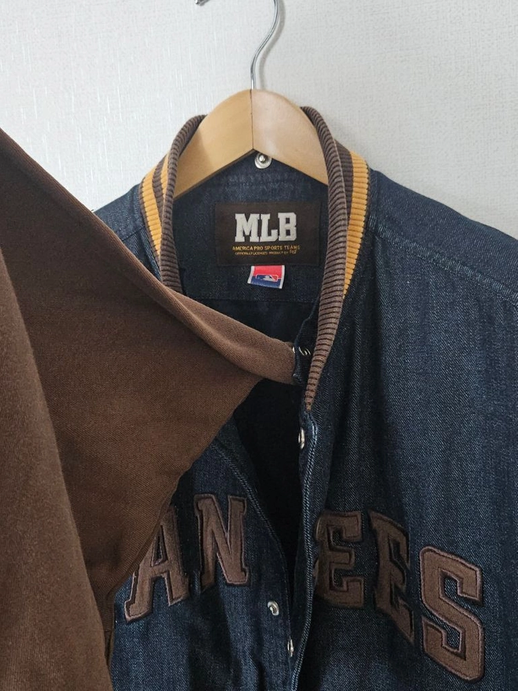 00s MLB 엠엘비 양키스 바시티 데님자켓 봄버 브라운 올드스쿨 빈티지 100 이미지