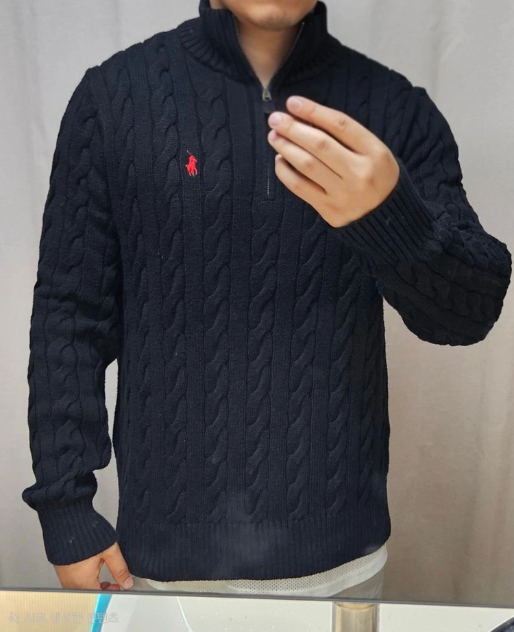 폴로 케이블 코튼 스웨터 하프집업(L) 이미지