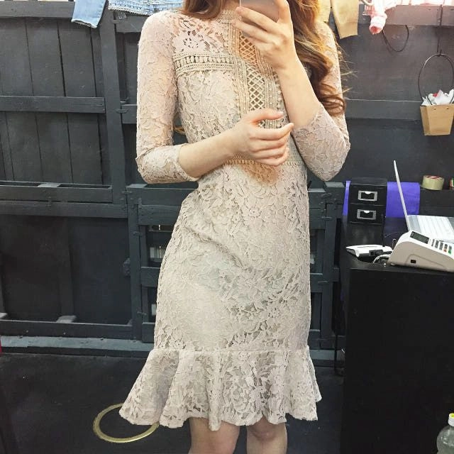 7부 레이스 원피스 하객룩 이미지
