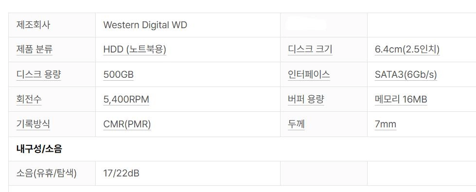 미개봉 WD Blue 5400/16M/노트북하드 슬림 HDD 500GB 이미지