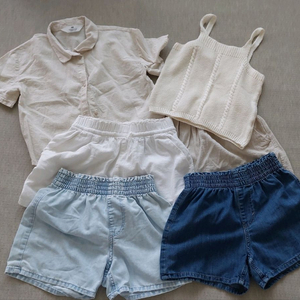 H&M 흐앤므 여아옷 일괄 린넨쇼츠 데님쇼츠 린넨반팔셔츠 니트나시 여름옷 이미지