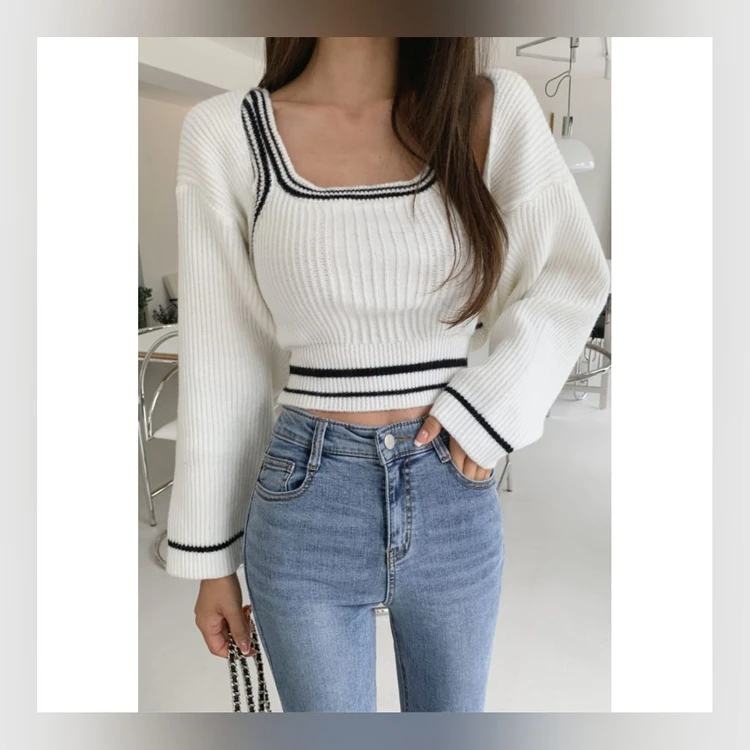 아이보리색+검정색 볼레로 가디건 세트 (XS/S/M/L, 44/55/66/77, 80/85/90/95 사이즈) 이미지