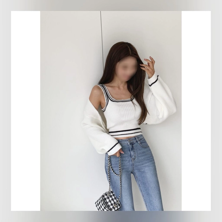 아이보리색+검정색 볼레로 가디건 세트 (XS/S/M/L, 44/55/66/77, 80/85/90/95 사이즈) 이미지
