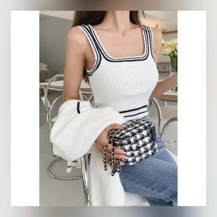 아이보리색+검정색 볼레로 가디건 세트 (XS/S/M/L, 44/55/66/77, 80/85/90/95 사이즈) 이미지