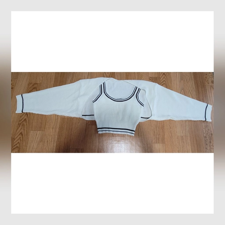 아이보리색+검정색 볼레로 가디건 세트 (XS/S/M/L, 44/55/66/77, 80/85/90/95 사이즈) 이미지