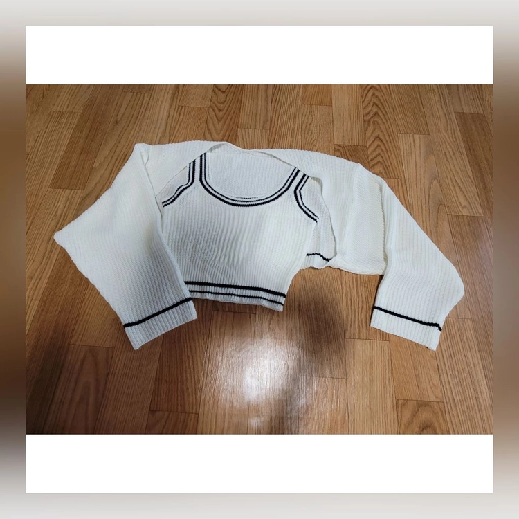 아이보리색+검정색 볼레로 가디건 세트 (XS/S/M/L, 44/55/66/77, 80/85/90/95 사이즈) 이미지