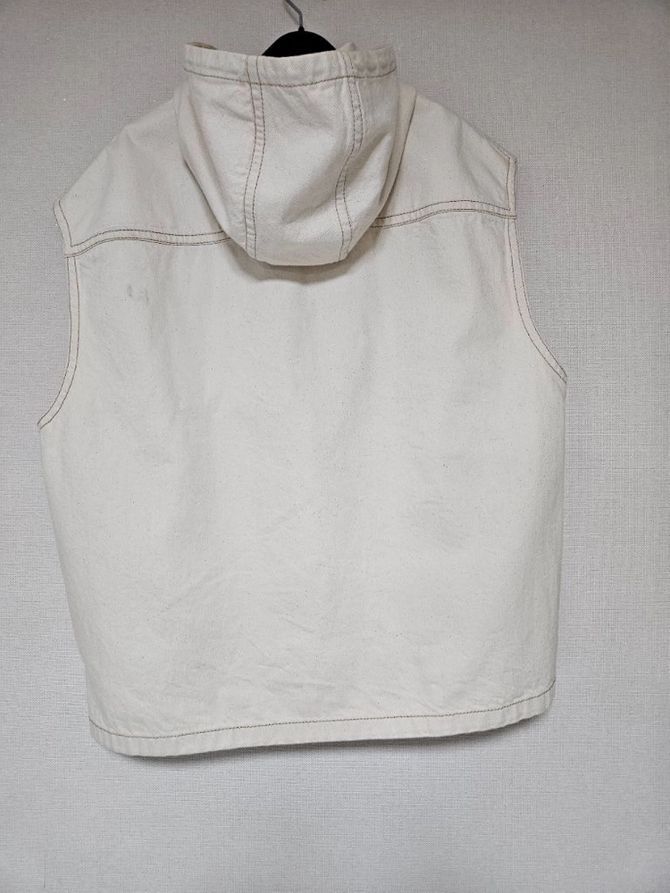 프라다 삼각로고 불 데님 후드 베스트 자켓 아이보리 이미지
