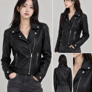 새재품]코데즈콤바인 블랙 레더 라이더 자켓 여성F 이미지