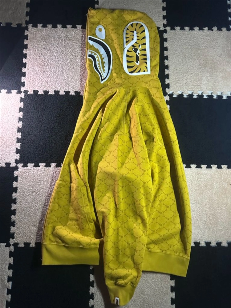 [XL/S급] 베이프 체인 모노그램 샤크 풀집업 후드 머스타드 (A Bathing Ape) 이미지