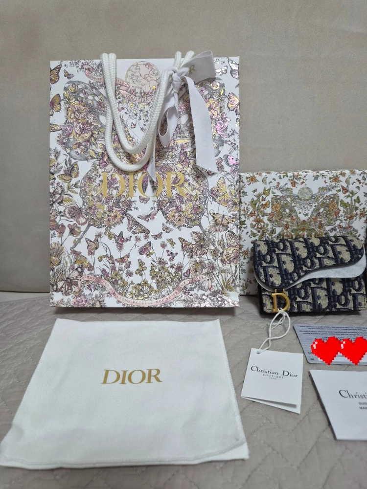 [미사용&새제품/쇼핑백+리본+풀박선물세트] 디올 오블리크 새들 카드지갑 이미지