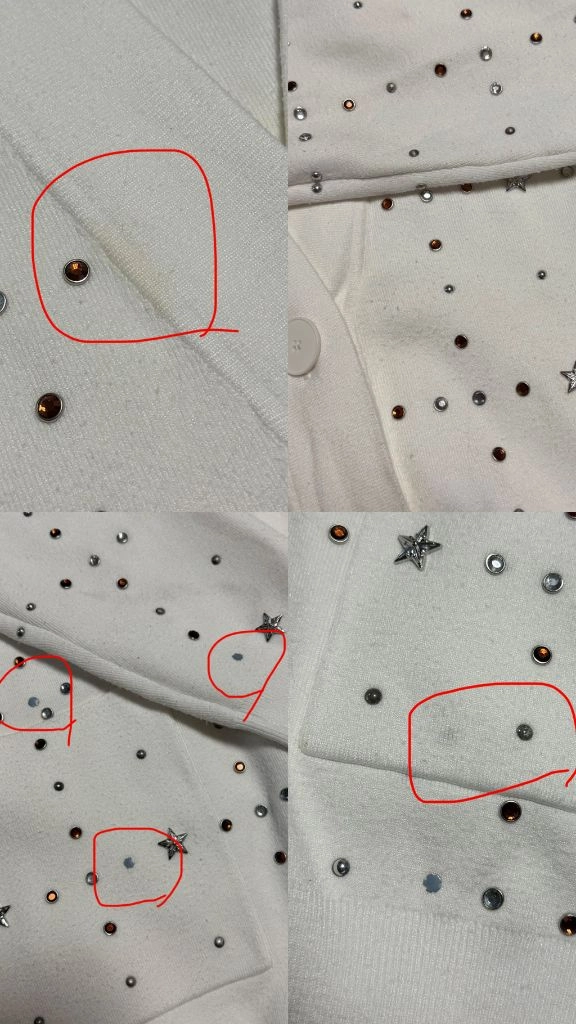 산드로 별 큐빅 스터드 가디건 화이트 sandro 브이넥 니트 맨투맨 오버핏 루즈핏 여리핏 이미지