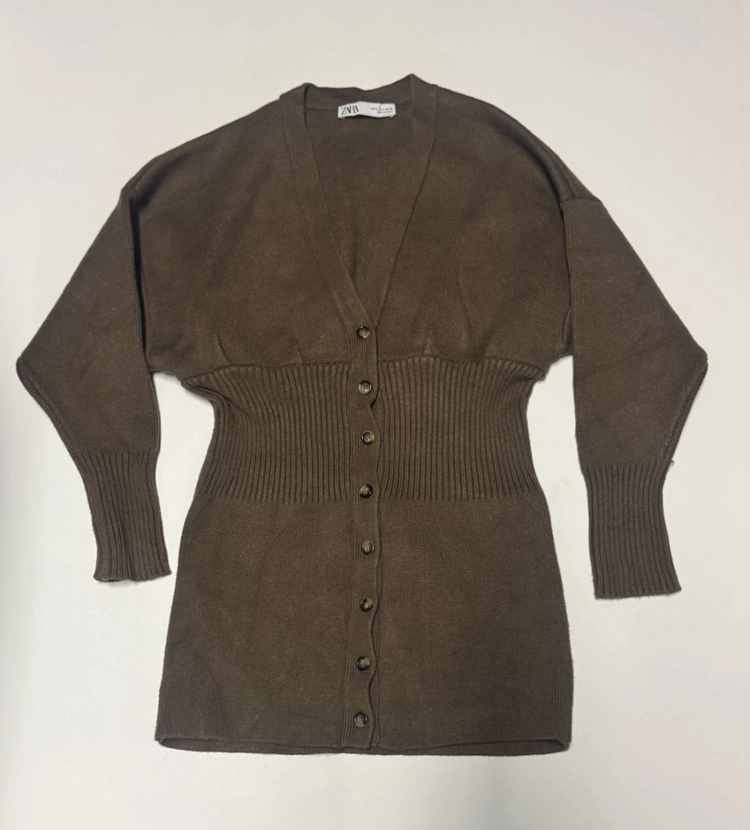 여성 자라 ZARA 미니멀 니트 가디건 원피스 S 브리운 이미지