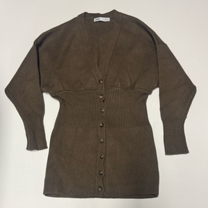 여성 자라 ZARA 미니멀 니트 가디건 원피스 S 브리운 이미지