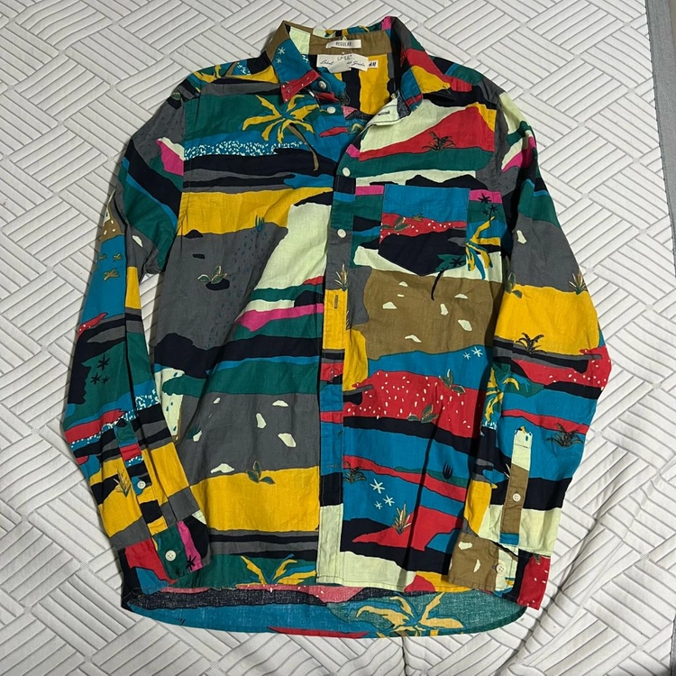 H&M 레귤러 빈티지 셔츠 M 아메카지 데일리 긴팔 와이셔츠 패턴 이미지
