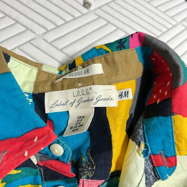 H&M 레귤러 빈티지 셔츠 M 아메카지 데일리 긴팔 와이셔츠 패턴 이미지