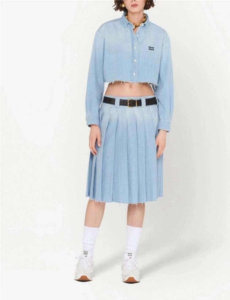 미우미우 연청 데님 크롭 셔츠 38 이미지