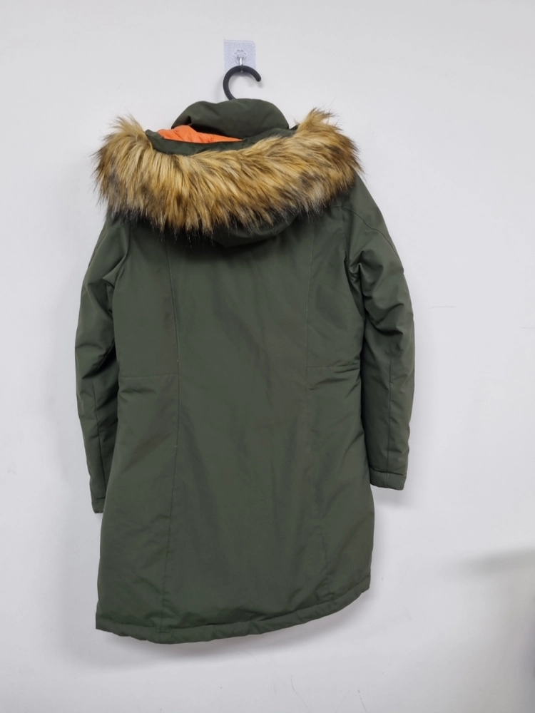 [노스페이스 THE NORTH FACE] 여성 퍼 후드 구스다운 롱 패딩 점퍼 (카키 / 90 L) 이미지