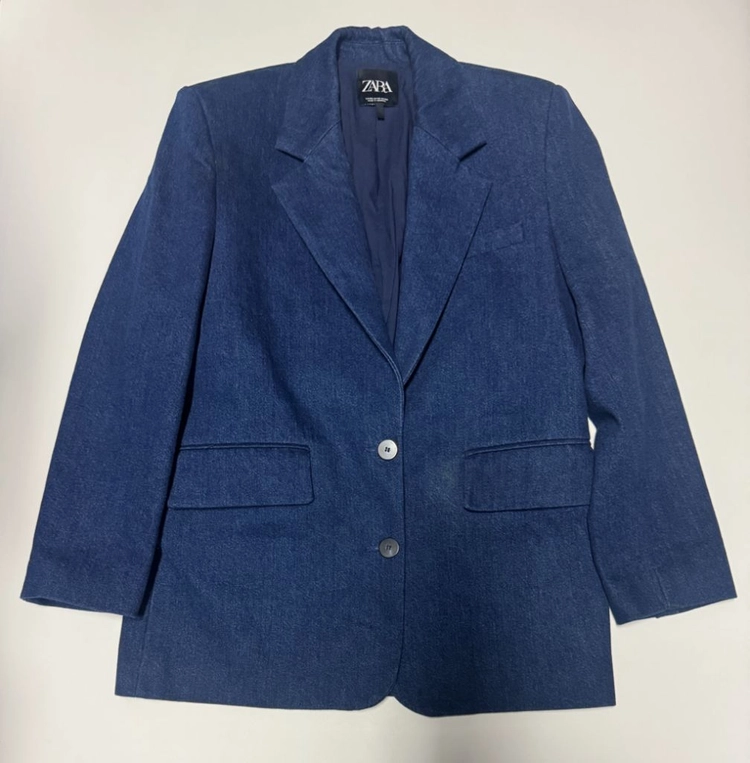 여성 자라 ZARA 오버핏 프렌치 정장 자켓 네이비 이미지