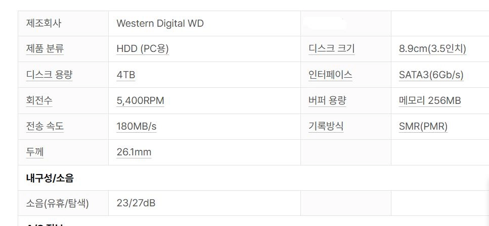 WD Blue HDD 4TB 5400/256M 2919시간 이미지