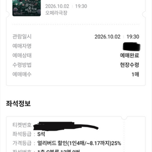 유니버설발레단 잠미녀 당일 공연 티켓 1매 이미지