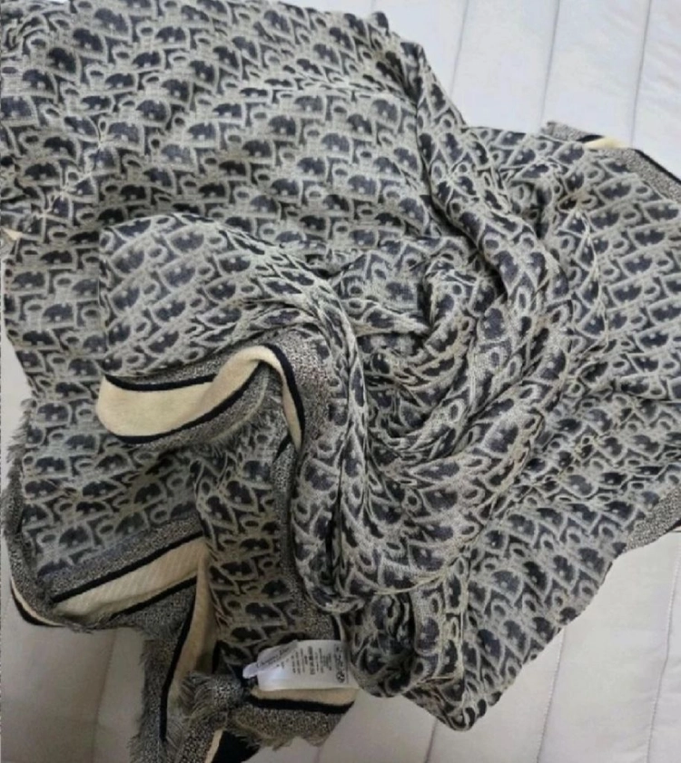 디올 오블리크 네이비 울실크 코튼 머플러 이미지