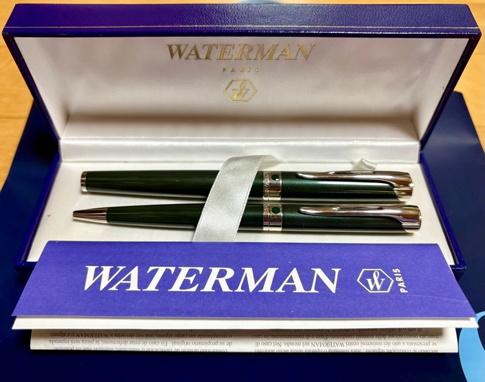 워터맨 르에탈롱 Waterman Ltalon 미네랄그린 ST 만년필+볼펜 2구 세트 (미사용 풀박스 18K L촉) - 안심되는 중고거래
