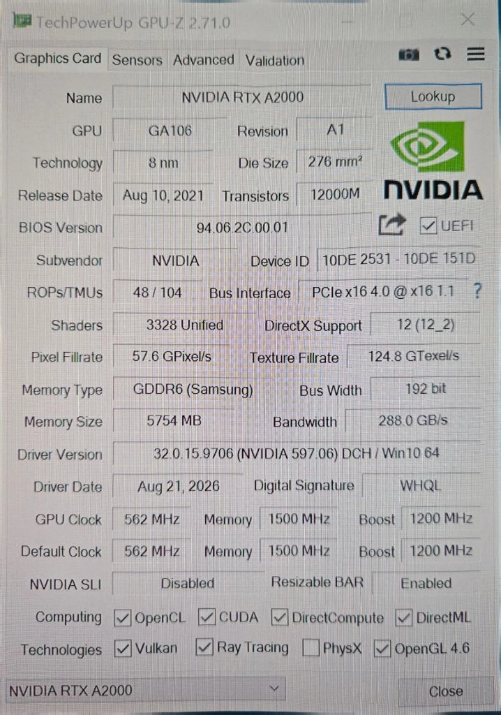 RTX A2000 6G 그래픽카드 이미지