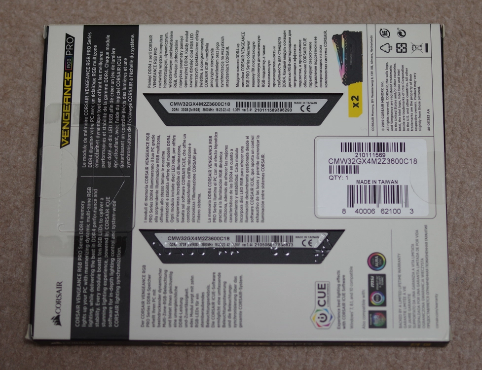 커세어 DDR4 3600 32GB(16GB2) 이미지