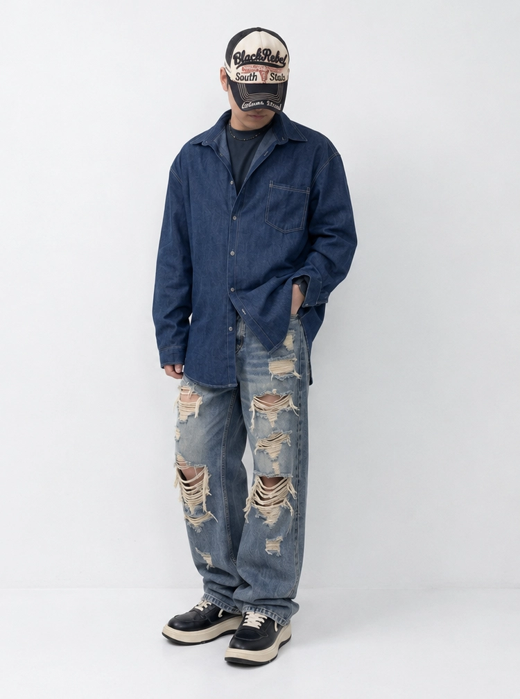 오버 핏 데님 셔츠 새상품 이미지
