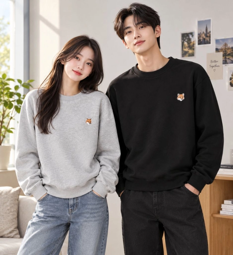 #신상 메종키츠네 맨투맨 엘로우 와펜 블랙/그레이 이미지