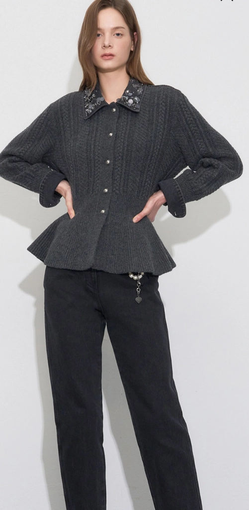 비쥬 데님 카라 니트자켓 이미지